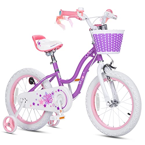 Royalbaby Stargirl Kids Bike 16 Inch Girls Bicycle For Children With Training Wheels Kickstand & Basket, 2 Hand Brakes, Purple #TOP7