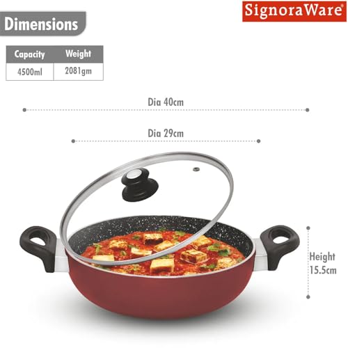 Image of Signoraware Perfecto 4 Coating Non Stick Kadhai 28cm | Gas & Induction Compatible | Low-Oil Cooking | Ergonomically Designed | Ideal for Frying, Sauteing or Preparing Rich Curries (4.5 LTR | Steel)