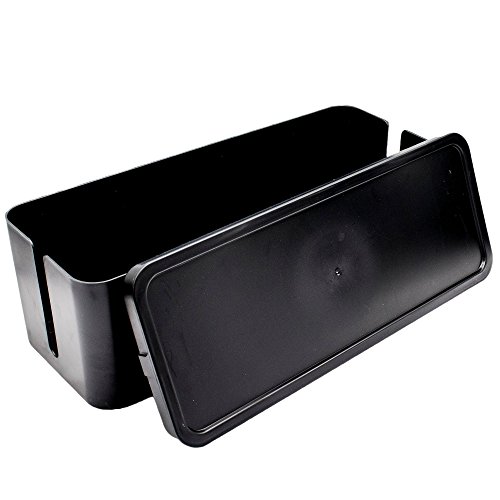 GoStar Cable Organizer Box - Large Black Cord Management Storage Container with Non-Slip Pads - Cover & Hide Power Strips, Adapters, Device Chargers, Ethernet, Computer & USB Cables & Electrical Cords