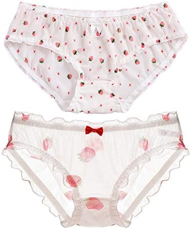 Joyralcos Japanese Stawberry Print Bikini Panties 2 Pack Briefs Cosplay Anime Underwear (Transparent Style)