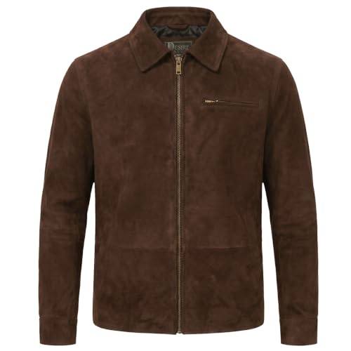 Image of Men's Suede Shirt Zipper Jacket Full Zip Casual Vintage Jackets Suede Leather Jackets for Mens