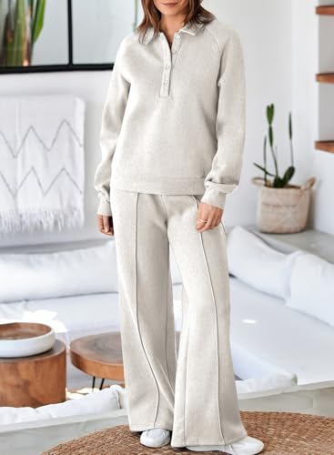 Aleumdr Women's 2 Piece Outfits Sweatsuit Oversized Sweatshirt Wide Leg Sweatpants Matching Lounge Set 20243