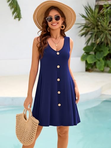 Image of BELAROI Summer Dresses for Women Beach Tshirt Sundress V Neck Casual Swing Tank Dress Swimsuit Cover Ups Pockets