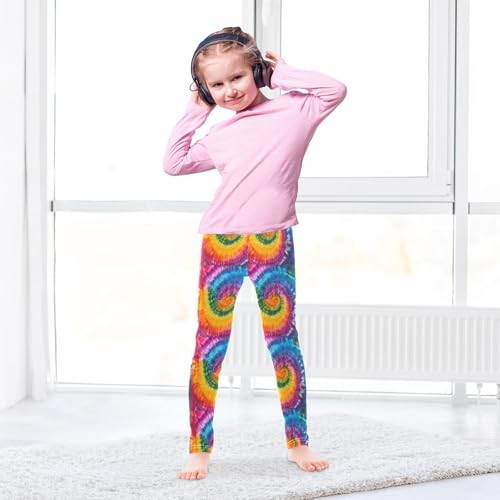 Swirl Rainbow Tie Dye Girls Leggings Kids Yoga Pants Dance Active Tights 4T4