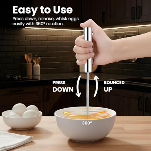 AEX Premium Semi-Automatic Egg Whisk Stainless Steel Push Action Hand Whisk Manual Kitchen Mixer Beater for Cooking, Baking, Cream Whipping, Frothy Coffee, and Blending | Durable Design - Image 6