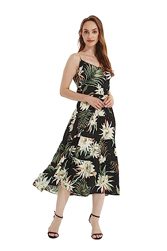 Image of Family Matching Hawaiian Clothes, Wispy Cereus Black | Lightweight 100% rayon • Family matching outfits • Tropical floral print • Beach vacations • Luaus • Cruises • Family photos