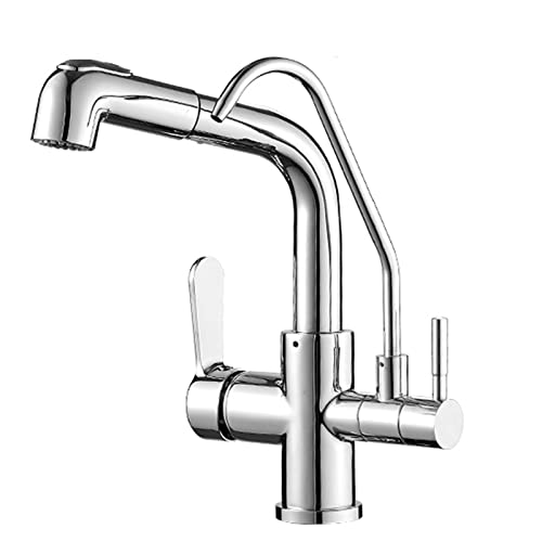 Robinet 3 voies avec douchette extractible pour filtre à eau cuisine en nickel
