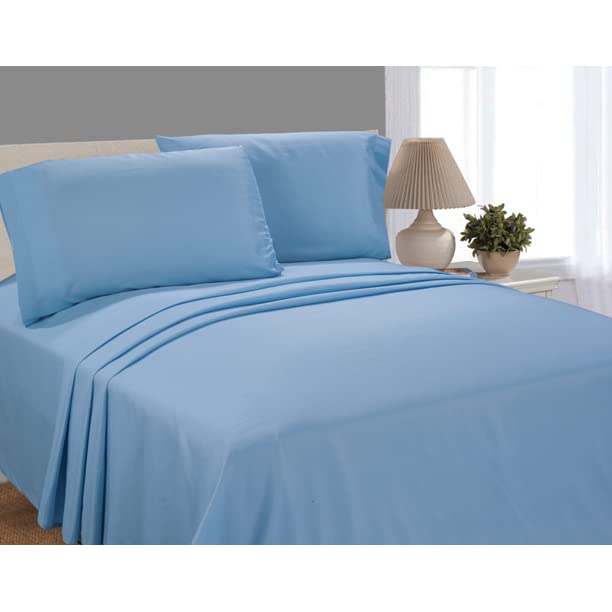 Image of Flat Bed Sheet with 2 Pillow Covers 600 Thread Count 100% Egyptian Cotton Bedsheet Double Size Light Blue Comfortable & Durable Sheet
