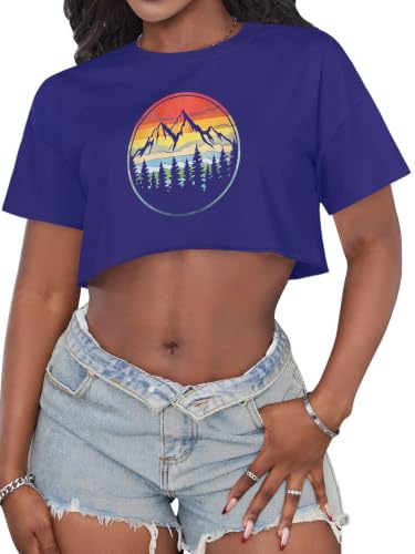 Image of Crop Tops for Women Oversized Short Sleeve T Shirts Crew Neck Cropped Tees