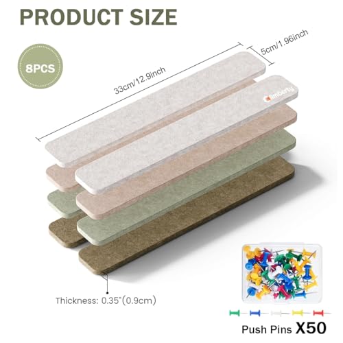 Image of Climberty 8 Pack Felt Bulletin Board Strips, Self-Adhesive Pin Board Set with 50 Push Pins, Peel & Stick Wall Memo Board for Photos, Notes, Office, School & Home Decor