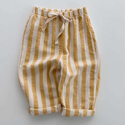 Boys' Cotton Linen Harem Bloomers Pants for Baby Toddler Striped Bloomer Elastic Basic Harem Pants Joggers 12-24 Months Yellow4