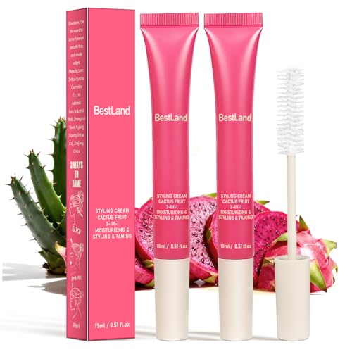 Image of 2 Pack Hair Cactus Fruit 3-in-1 Styling Cream & Taming Wand - Smooth Flyaways, Control Frizz & Define Curls | Lightweight Non-Greasy Formula, Precision Brush, Vegan & Citrus Scent Hair Care