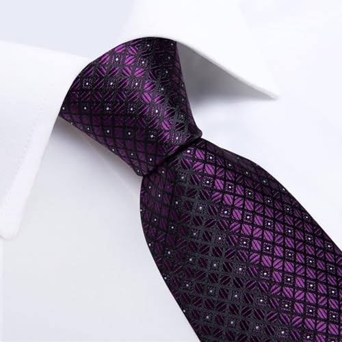 Image of DiBanGu Striped Tie Set for Men Silk Woven Plaid Necktie and Pocket Square Cufflinks Business Wedding