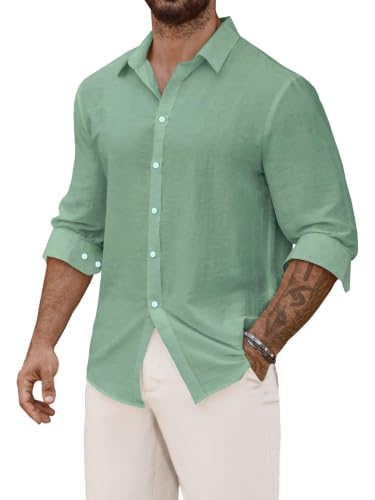 Image of Men's Casual Button Down Shirts Long Sleeve Linen Touch Textured Shirt Wrinkle Free Fashion Casual Vacation Beach Summer Shirt (1001)