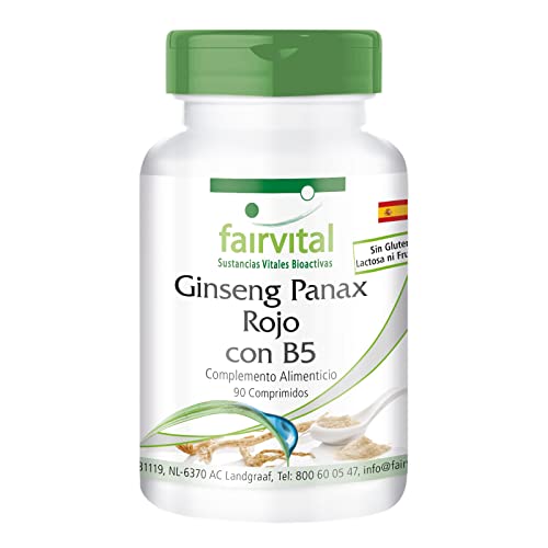Fairvital | Ginseng Rojo Coreano + Vitamina B5 - Panax ginseng + Ácido Pantoténico - Dosis elevada - VEGANO - 90 Comprimidos - Calidad Alemana