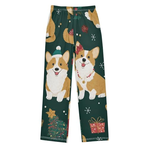 Corgi Dog Christmas Trees Boys Long Pants Soft Trousers Elastic Waist Kids Lounge Bottoms with Pockets S-XL