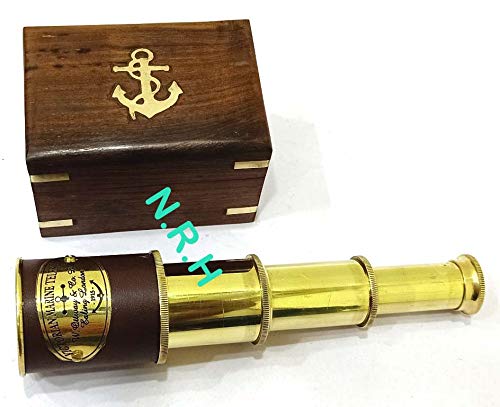 Marine Spyglass Telescopio Pirata De Latón (20,3 Cm) - Regalo Náutico Con Caja De Madera