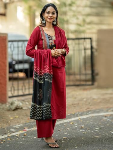 Image of ANNI Designer Women's Rayon Viscose Printed Straight Kurta with Pant & Dupatta