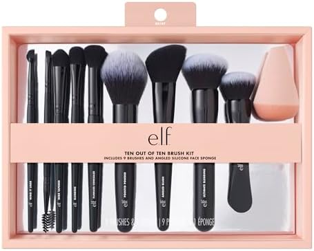 e.l.f. Ten Out Of Ten Brush Set, 10 Piece Brush Kit, Brushes For Face Makeup, Eyes, Brows & More, Made With Synthetic Bristles, Vegan & Cruelty-Free