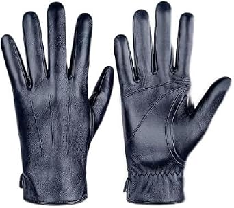 Alepo Genuine Sheepskin Leather Gloves For Men, Winter Warm Touchscreen Texting Cashmere Lined Driving Motorcycle Gloves navy-XL