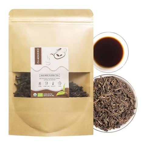 Organic Ripe Puerh Tea, USDA Certified Aged Organic Pu Erh Tea Loose Leaf Black Tea, Dust-free Production Workshop, Chinese Yunnan Ancient Tree Puer Tea Perfect for Hot Brew, 1.75 Oz Cover