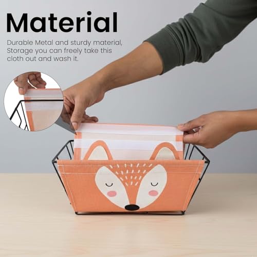 Image of Go Hooked Cute Fox Design Storage Basket for Kids | Strong Metal Wire Organizer with Detachable Fabric Liner | Multipurpose Basket for Toys, Fruits, Snacks, Bathroom, Wardrobe & Home Decor