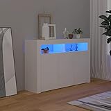 Chenshu Aparador con Luces LED, Aparador Cocina, Aparadores para Salon, Mueble Salon, Mueble Cafetera, Mueble Buffet, Alacenas Y Vitrinas, Blanco 115,5x30x75 cm