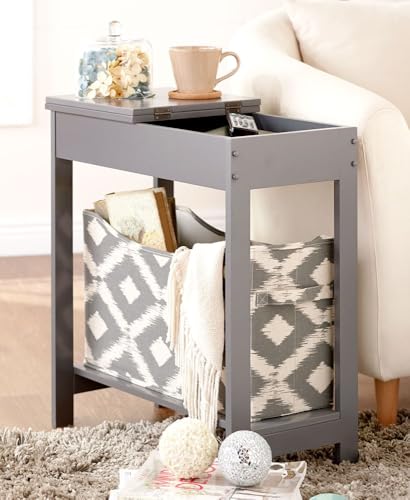 The Lakeside Collection Side Table with Fashion Print Storage Bin - Black