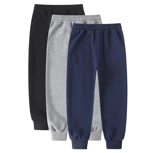 3-Pack Boys' Athletic Joggers Sweatpants with Pockets Drawstring for Sizes 5-14 Perfect for School Sports Casual2