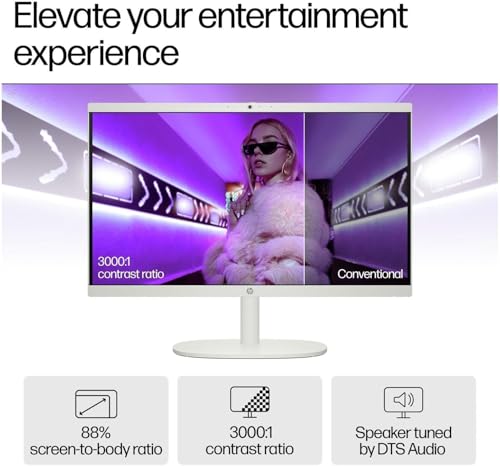 Image of HP 21.45 inch FHD All-in-One PC, Intel N200, 32GB DDR5, 1TB PCIe SSD, WiFi 6, Bluetooth, Windows 11 Home, Includes Wired Keyboard & Mouse + External 9H 6-in-1 DVD Drive, White