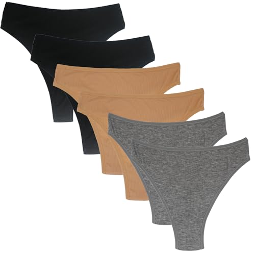 Image of High Waisted Cotton Thongs Underwear For Women Breathable Sport Athletics Panties High Rise Plus Size Multipack