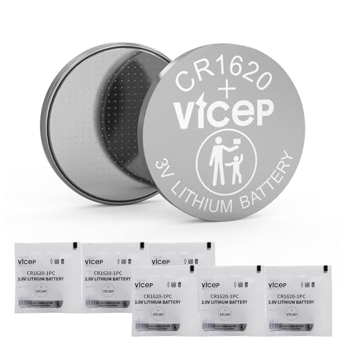 ViCep Paquete de 6 Pilas CR1620 Pila Boton CR 1620 de Litio 3V para llaveros de Coche, Relojes, mandos a Distancia, calculadoras y más. Envasadas Individualmente