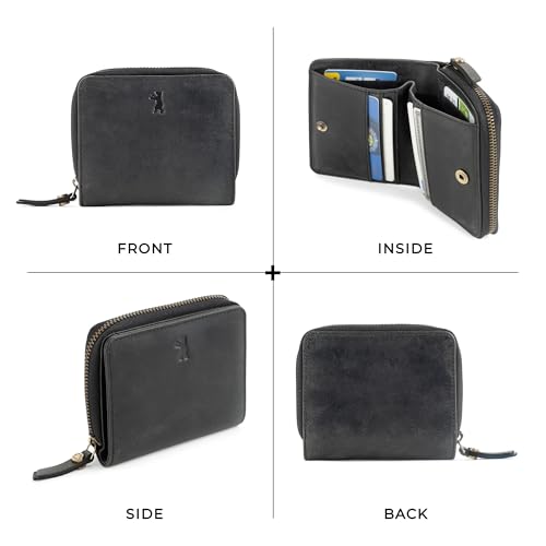 Image of BERLINER BAGS Soft Leather Small Wallet Women Sara, Gift Box - Dark Grey | Genuine Leather Bifold Zip Wallet, Fits Purses & Crossbody Bags, 8 Card Slots, Zipped Coin Pocket, RFID Blocking