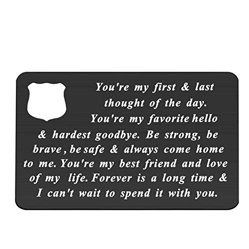 BEKECH Police Jewelry Police Officer Wallet Card Husband Gift You're My First and Last Thought of The Day Be Strong Be Brave Be Safe Wallet Insert Gift from Police Wife