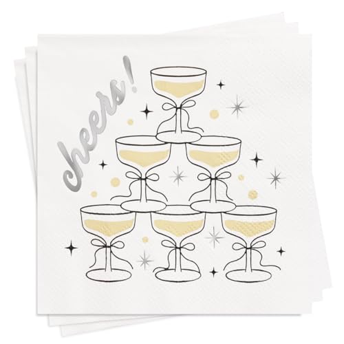 xo, Fetti Gold Foil Cheers Napkins | 3-ply, 50 pcs | Bachelorette Party Champagne Coupe Decorations...