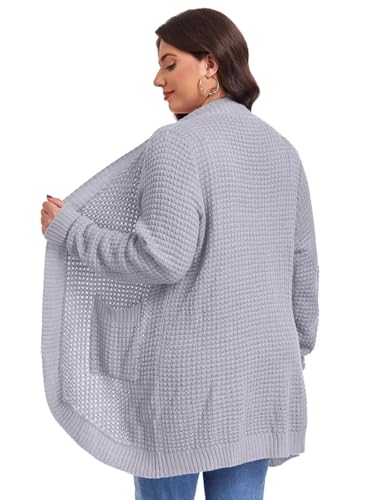 Image of LARACE Long Cardigans for Women Plus Size Tops Open Front Sweaters with Pockets Waffle Ribbed Sleeve Loose Fall Outwear