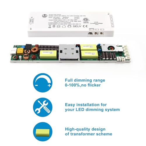 Image of VST LED Power Supply, 100V-240V AC to 12V 48W DC Constant Voltage Transformer with 12V JST Ports, Driver for Strip Lights and Under Cabinet Lights, ETL Certified