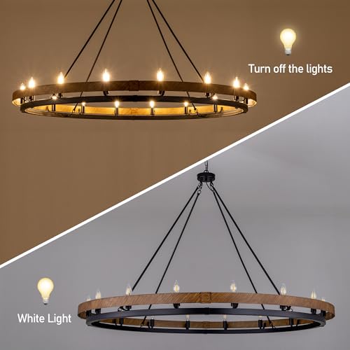 Wellmet Extra Large Rustic Chandelier, Wood Painted Pendant Light, 16-Light Farmhouse Wagon Wheel Chandelier for Living Room, Dining Room, Bedroom, Corridor, Hallway, Entryway by Wellmet - Image 4