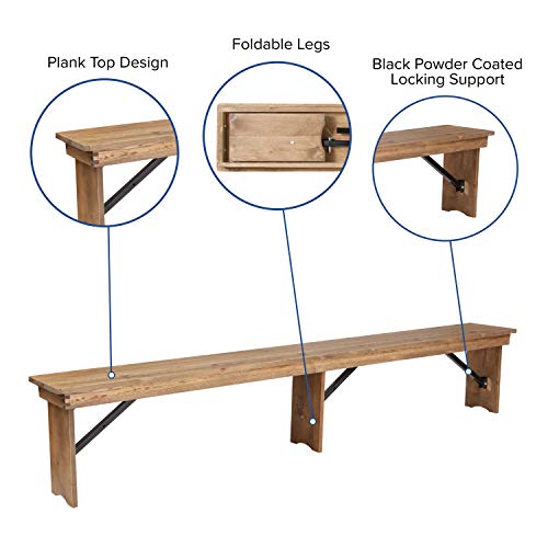 Flash Furniture Hercules Series 8' X 12'' Antique Rustic Solid Pine Folding Farm Bench With 3 Legs #TOP1