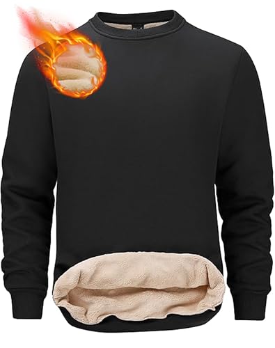 Image of Tansozer Mens Fleece Crewneck Sweatshirt Warm Sherpa Lined Thick Pullover Long Sleeve Tops Shirts