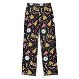 Yuiboo Loose Sleepwear Trouser New Year Party Black Pajama Pants Indoor With 2 Pockets 13-14Y