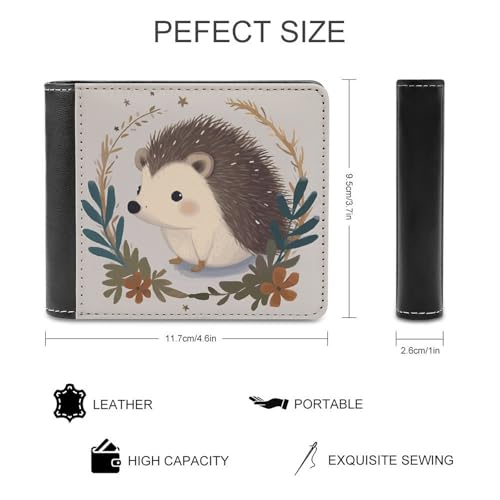 Cute Little Hedgehog Men's Wallet Leather Money Clip Slim Passcase With 6 Card Slots, 2 Hidden Pockets2