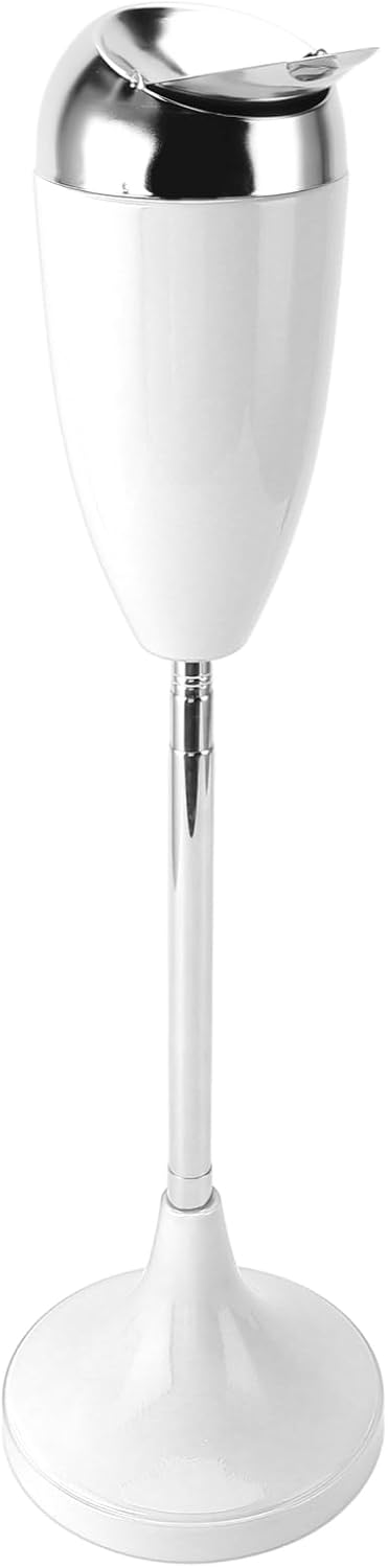 Standing Ashtray, Elegant Polished Standing Tray, Adjustable Height with Lid for Home (White)