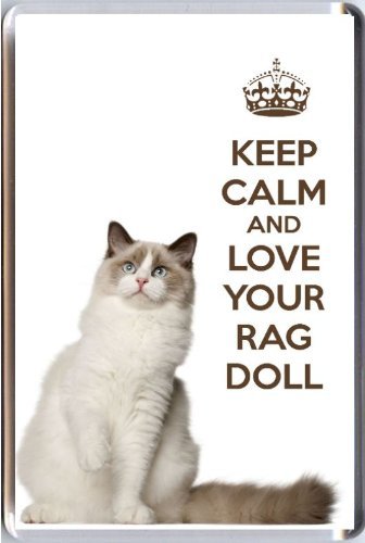 KEEP CALM and LOVE YOUR RAG DOLL Fridge Magnet printed on an image of a cute Rag Doll Kitten. A unique Christmas stocking filler or birthday gift for a Cat Lover.