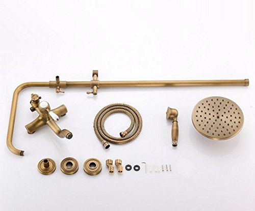 Mitigeur douche laiton antique Gowe avec colonne de douche et douchette bleu - 4