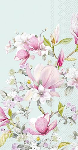 IHR Ideal Home Range Servilletas de cena desechables de papel de 3 capas, 8.5 x 4.5 pulgadas, magnolia romántica (azul claro), 16 unidades