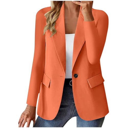 Blazer Femme Chic et Elegant Veste Blazer Revers Couleur Unie Bouton Grandes Tailles Manches Longues Classique Bureau Travail Soirées Décontractées Tailleur Femme...