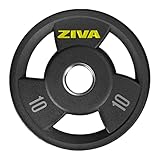 ZIVA RPU Grip Disc Olympic 2' Weight Plate – Premium Hard Wearing Rubber Urethane Coating, Stainless Steel Insert, 3-Position Contoured Grip – Single, 10 lb