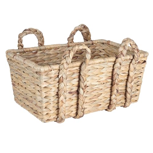 Image of Household Essentials Large Rectangular Floor Storage Basket with Braided Handles, Light Brown