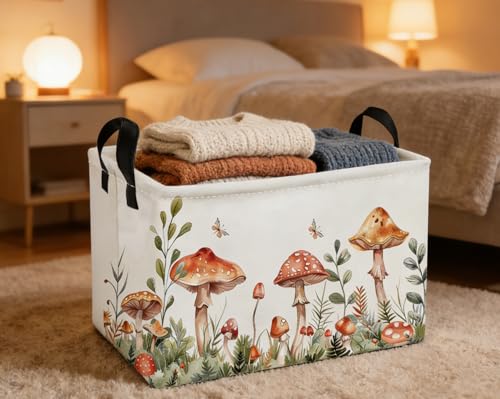 Image of Essme Rectangular Mushroom Basket,Kids Storage Bins Organizer with Handles for Girls Room Decor, Gift Basket,Shelf Basket.(Mushroom)